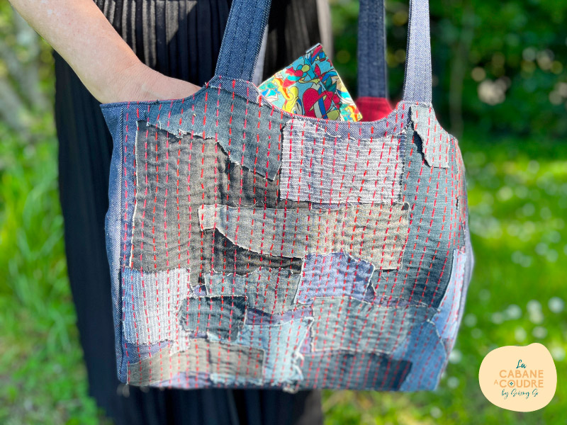 Coudre sac inspiration boro la cabane à coudre tuto débutas disponible sur youtube